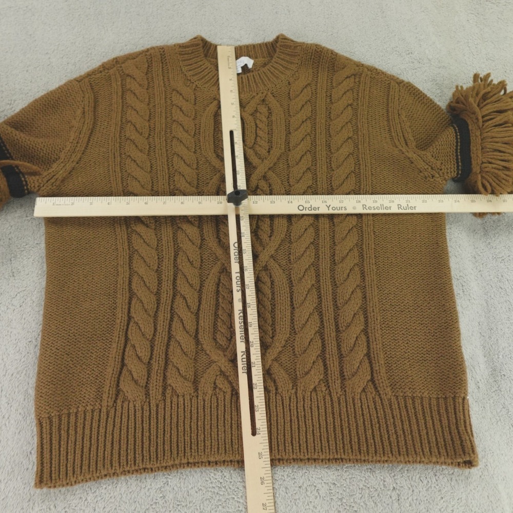Pearl Lela Rose Sweater Brown Cable Knit Fringe Detail Wool Blend - Picture 4 of 11